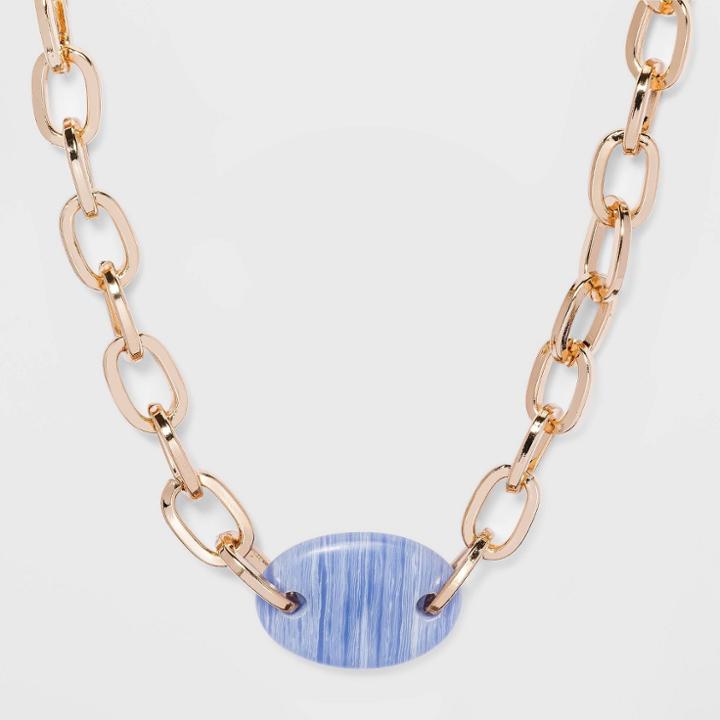 Chunky Chain With Oval Semi-precious Pendant Necklace - A New Day