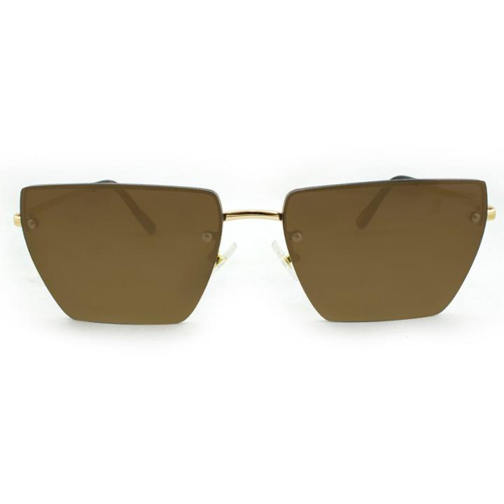Women's Rimless Rectangle Sunglasses With Brown Lenses - A New Day Gold