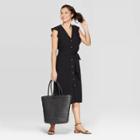 Target Women's Ruffle Short Sleeve V-neck Button Front Midi Dress - A New Day Black