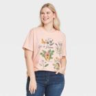 Zoe+liv Women's Plus Size Floral Print Let It Bloom Short Sleeve Graphic T-shirt - Pink
