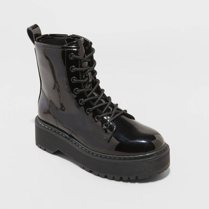 Women's Erin Wide Width Combat Boots - A New Day Jet Black