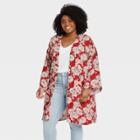 Women's Floral Print 3/4 Sleeve Wrap Jacket - Knox Rose Red X/1x