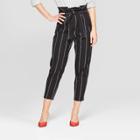 Women's Mid-rise Striped Paperbag Pants - Who What Wear Black