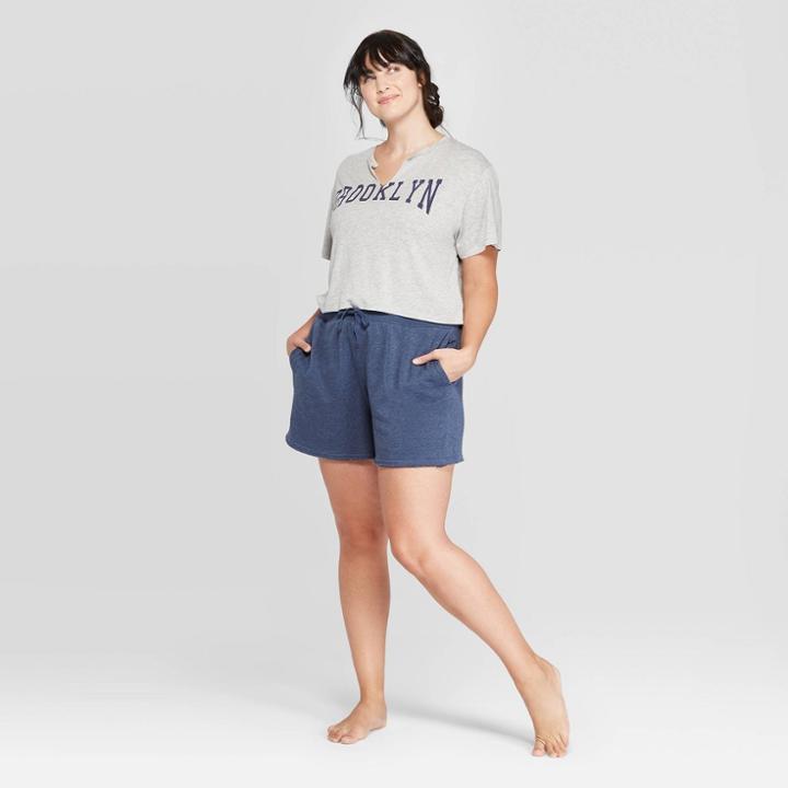 Women's Plus Size Cozy Fleece Bermuda Lounge Short - Colsie Smart Blue 2x, Women's,