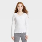 Girls' Cinch Front Lettuce Edge Long Sleeve T-shirt - Art Class White