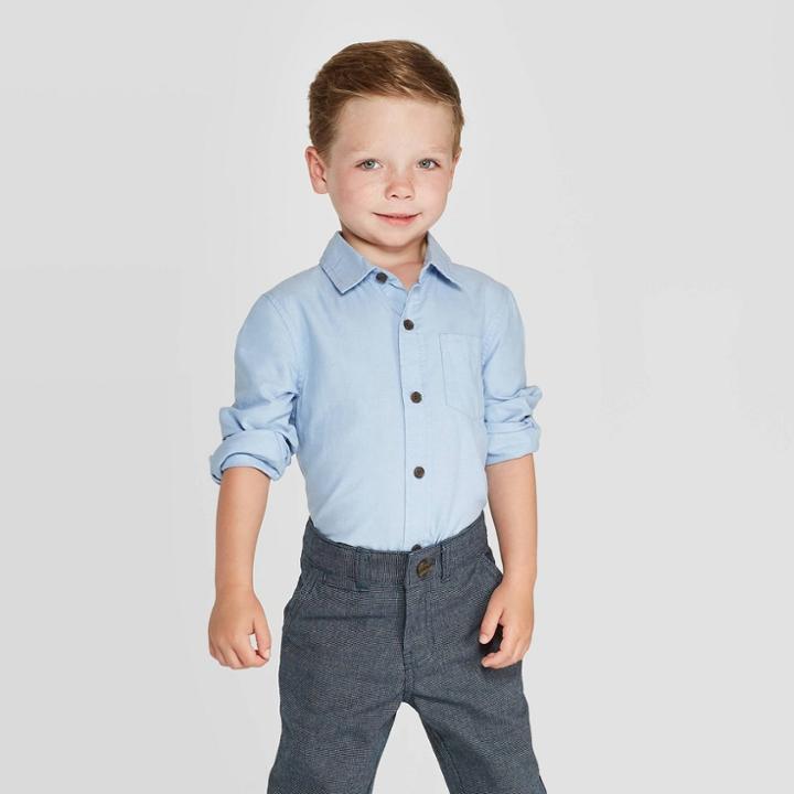 Toddler Boys' Long Sleeve Oxford Button-down Shirt - Cat & Jack Blue 12m, Toddler Boy's