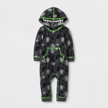 Baby Boys' Monster Halloween Hooded Long Sleeve Romper - Cat & Jack Charcoal 0-3m, Boy's, Gray