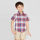 Toddler Boys' Slub Poplin Multi Plaid Short Sleeve Button-down Shirt - Cat & Jack Red
