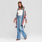 Women's Striped Long Sleeve Hooded Cascade Open Cardigan - Almost Famous (juniors') Blue Denim
