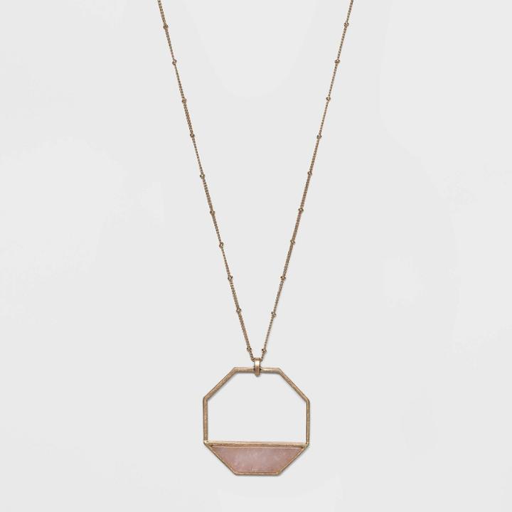 Semi-precious Rose Quartz Inlay Octagonal Pendant Necklace - Universal Thread Light Pink, Pink/pink