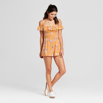 Women's Floral Ruffle Off The Shoulder Romper - Almost Famous (juniors') Mustard