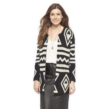 Cliche Fuzzy Open Front Aztec Cardigan Black/white