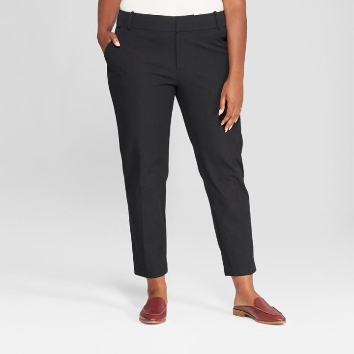 Women's Plus Size Comfort Waistband Ankle Pants - Ava & Viv Black