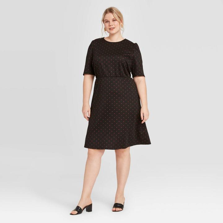 Women's Plus Size Polka Dot Short Sleeve Dress - Who What Wear Black 1x, Women's,