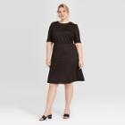 Women's Plus Size Polka Dot Short Sleeve Dress - Who What Wear Black 1x, Women's,