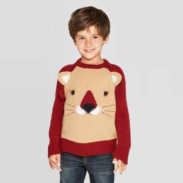 Toddler Boys' Long Sleeve Lion Pullover Sweater - Cat & Jack Brown/marron