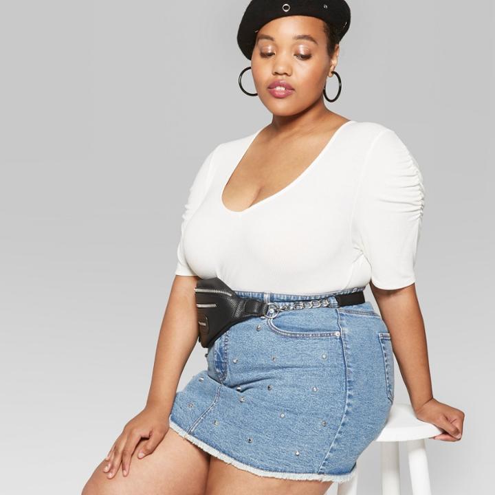 Women's Plus Size Puff Sleeve V-neck Top - Wild Fable Off White