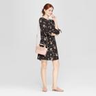 Women's Floral Print Long Sleeve Crepe Dress - A New Day Black