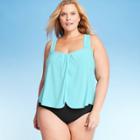 Women's Plus Size Drape Front One Piece Swimsuit - Aqua Green Blue 16w, Blue/blue/green