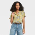 Women's Floral Print Short Sleeve Button-down Shirt - Universal Thread Yellow