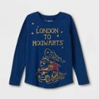 Girls' Harry Potter London To Hogwarts Long Sleeve Graphic T-shirt - Navy