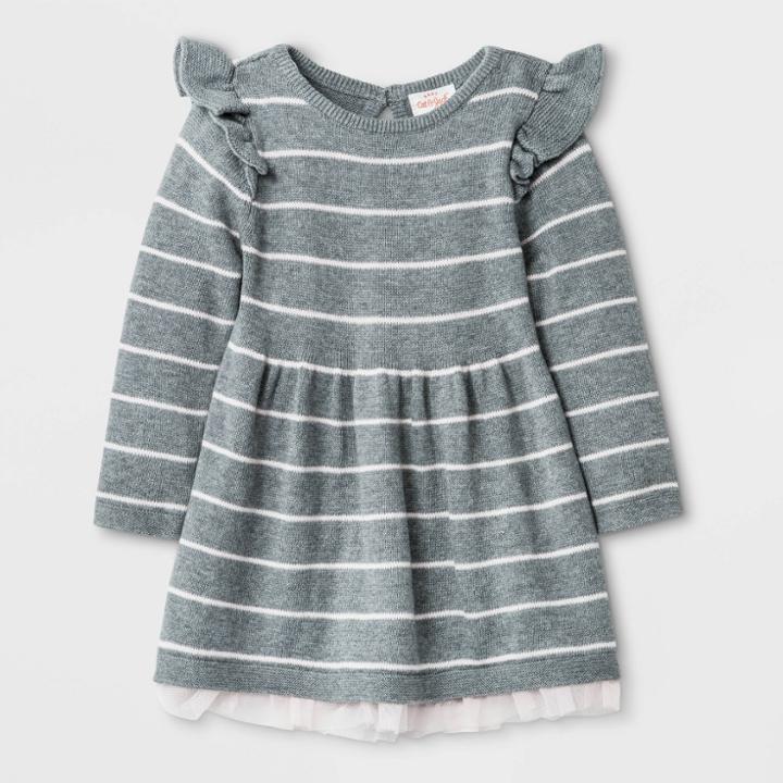Baby Girls' Ruffle Sleeve Lurex Sweater Dress With Panty - Cat & Jack Gray Newborn, Girl's