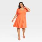 Women's Elbow Sleeve Flared Dress - Ava & Viv Orange