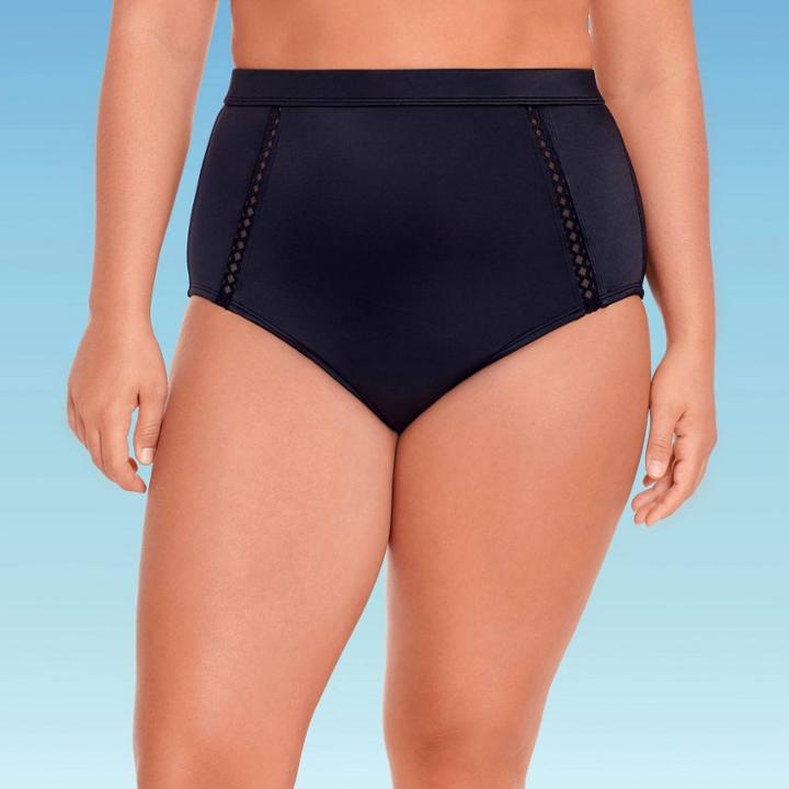 Women's Plus Size Slimming Control High Waist Cut Out Mesh Bikini Bottom - Beach Betty By Miracle Brands Black