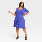 Women's Elbow Sleeve Flared Dress - Ava & Viv Blue