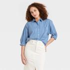 Women's Long Sleeve Button-down Boyfriend Shirt - A New Day Blue