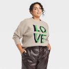 Women's Plus Size Crewneck Slogan Sweater - A New Day Oatmeal