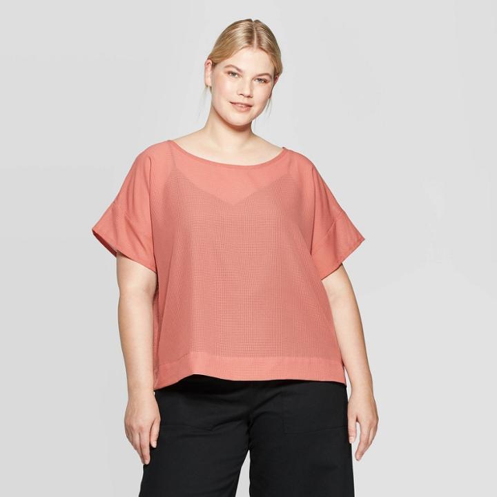 Target Women's Plus Size Short Sleeve Crewneck Blouse - Prologue Rose X, Pink