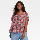 Women's Plus Size Floral Print Short Sleeve Top - Knox Rose Navy