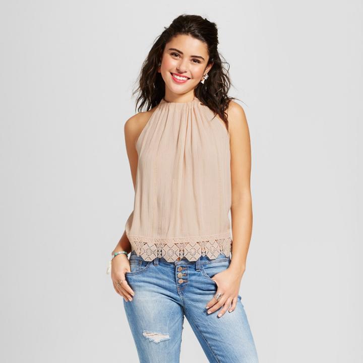 Women's Black Crochet-trim Crop Tank - Xhilaration (juniors') Ivory