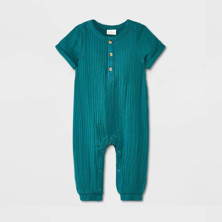 Baby Henley Gauze Short Sleeve Romper - Cat & Jack Green Newborn