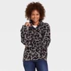 Women's Sherpa Quarter Zip Jacket - Knox Rose Gray Leopard Print