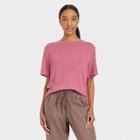 Women's Short Sleeve Linen T-shirt - A New Day Dark Pink