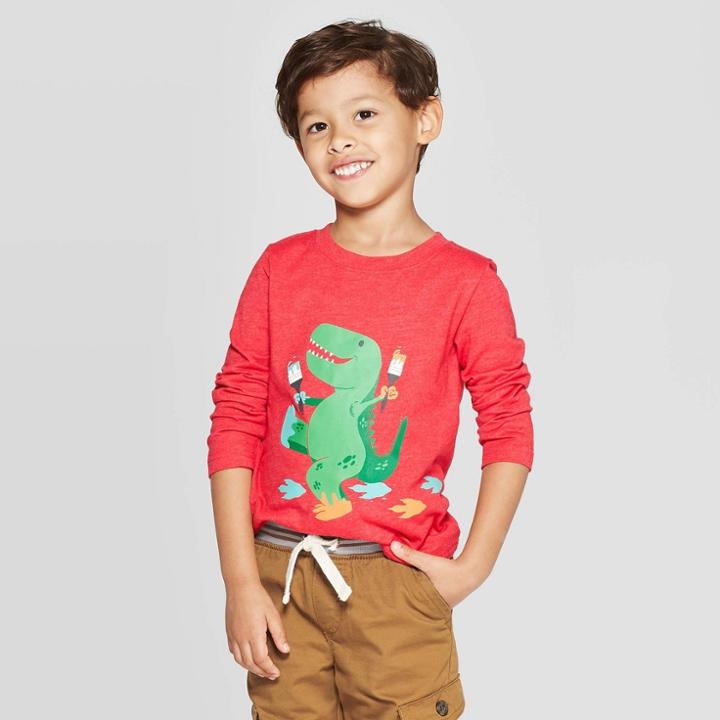 Toddler Boys' Dinosaur Graphic Long Sleeve T-shirt - Cat & Jack Red