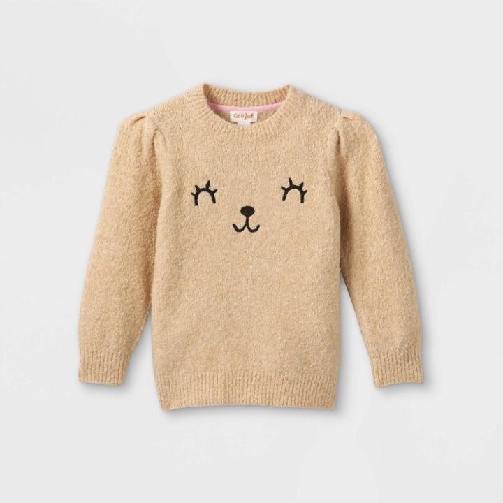 Toddler Girls' Bear Pullover Sweater - Cat & Jack Oatmeal