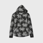 Men's Long Sleeve Floral Print Hooded T-shirt - Original Use Black