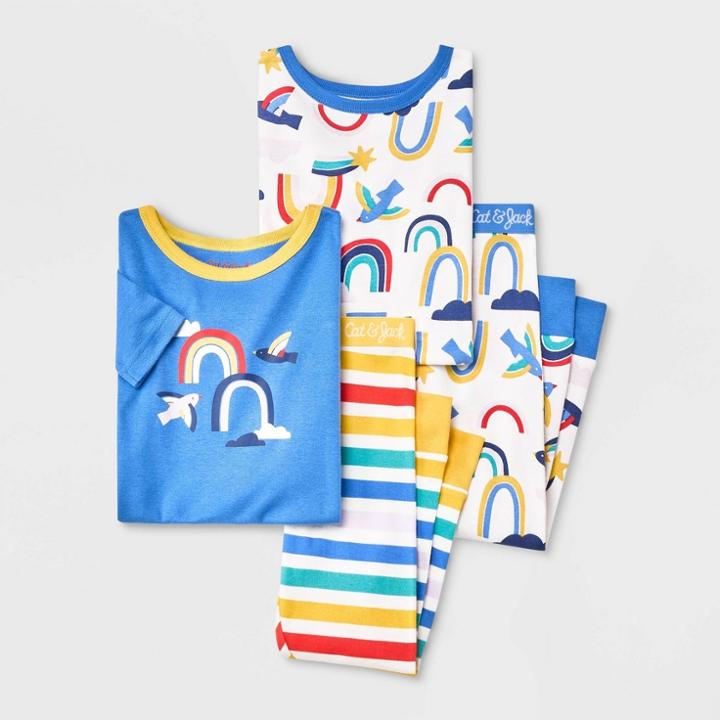 Toddler Girls' 4pc Rainbow & Birds Tight Fit Pajama Set - Cat & Jack Blue