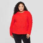 Plus Size Women's Plus Long Sleeve Novelty Cable Knit Pullover Sweater - Ava & Viv Red
