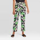 Women's Floral Print Mid-rise Relaxed Silky Cropped Trouser - Who What Wear Black