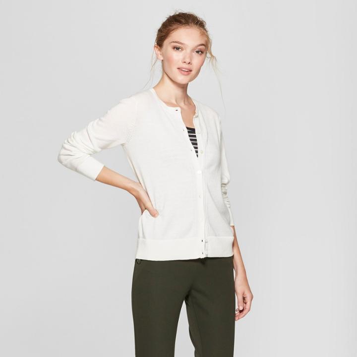 Women's Crewneck Cardigan - A New Day Cream (ivory)