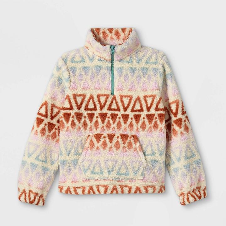Girls' Printed Sherpa Pullover Sweatshirt - Cat & Jack Brown
