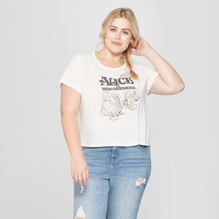 Women's Disney Plus Size Short Sleeve Alice In Wonderland Graphic T-shirt (juniors') White