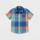 Oshkosh B'gosh Toddler Boys' Plaid Woven Short Sleeve Button-down Shirt - Blue