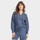 Women's Henley Neck Button-front Pullover Sweater - Universal Thread Blue