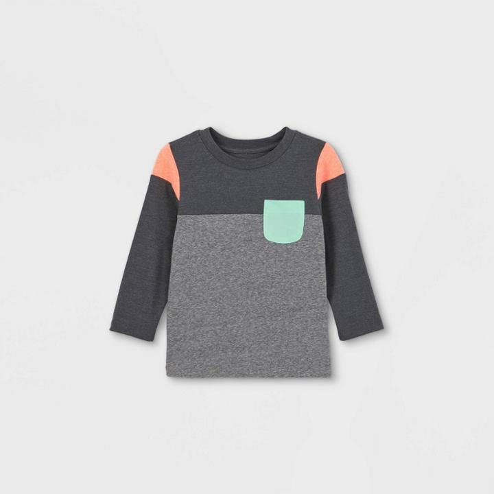 Toddler Boys' Colorblock Knit Long Sleeve T-shirt - Cat & Jack Gray