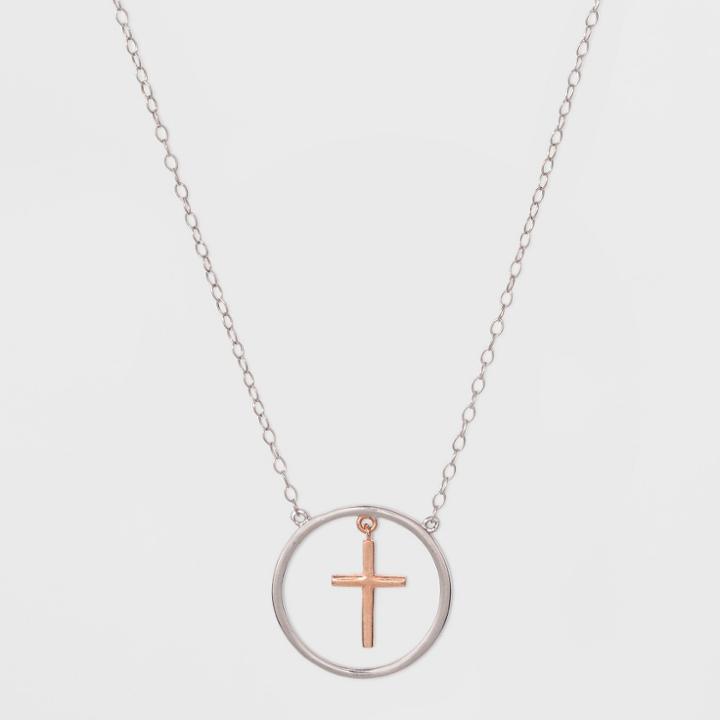 Target Sterling Silver Circle With Cross Necklace - Silver/rose Gold